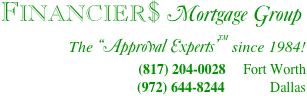 Earlier Financier$ Mortgage Group Approval Experts wordmark